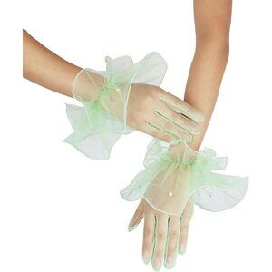 Women's Formal Evening Light Mint Short Mesh Tulle Gloves Wedding Party Costume